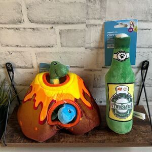 Vibrant Life Cozy Buddy Bundle Volcano Dino Hide Dog Toy & Beer Toy